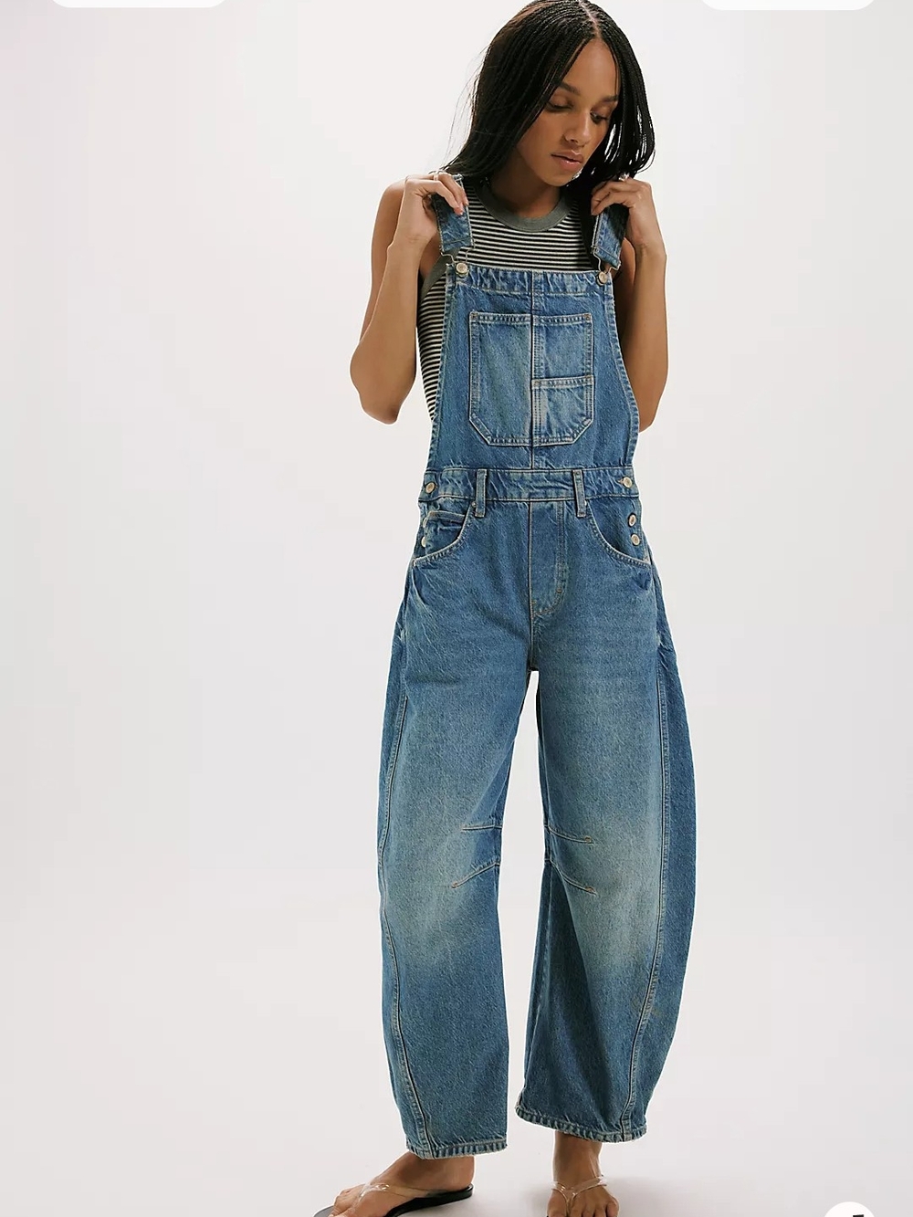 Relaxed Blue Denim Overalls for Women- The Free Good Luck Barrel Overalls